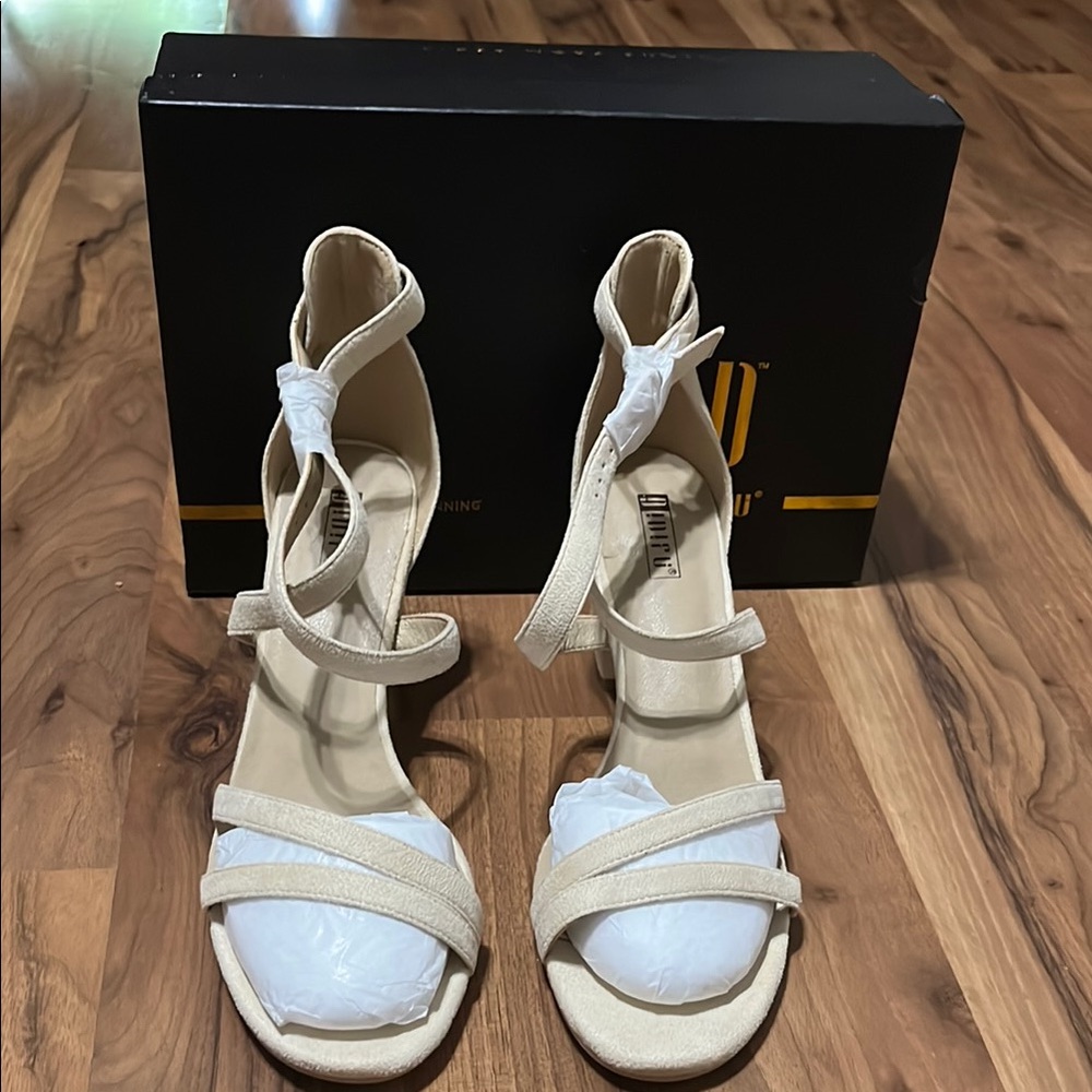 IDIFU Cream Platform Gladiator Heels